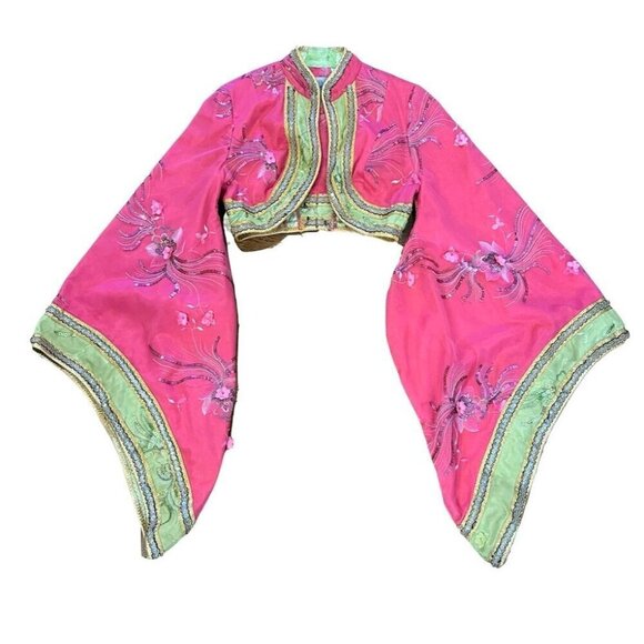Vintage cropped embroidered embellished kimono jacket - Picture 1 of 6